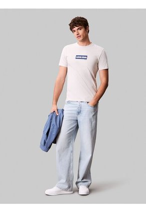Camiseta Beige Con Box Logo Calvin Klein