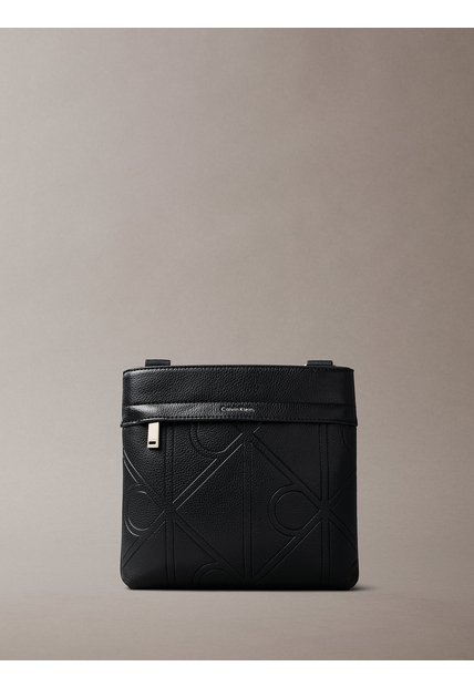 Bolso Negro Plano Slim Con Estampado De Emblema Calvin Klein