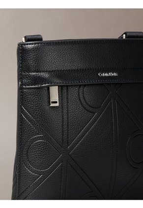 Bolso Negro Plano Slim Con Estampado De Emblema Calvin Klein