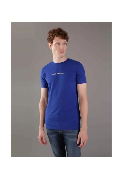 Camiseta Azul Con Logo Institutional Bicolor Calvin Klein