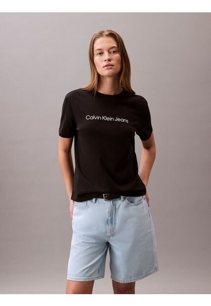 Camiseta Negra Clásica Con Logo Estampado Calvin Klein