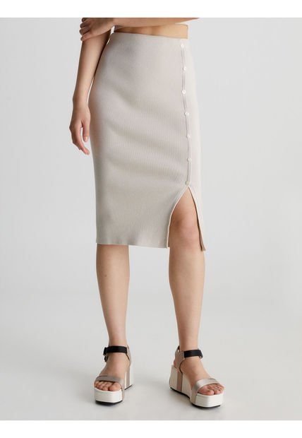 Falda Lápiz De Algodón Orgánico Mujer Beige Calvin Klein