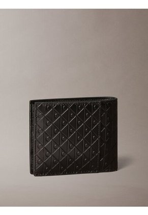 Billetera Negra Plegada Con Monograma Grabado Con Monedero Calvin Klein