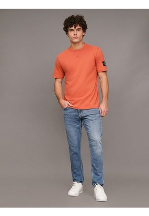 Camiseta Naranja De Algodón Con Insignia Calvin Klein