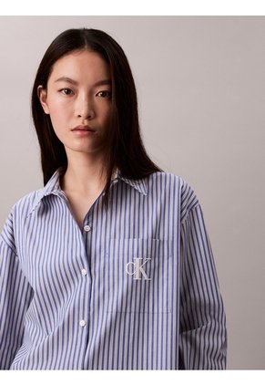 Camisa Azul Con Logo Bordado Y Patrón De Rayas Calvin Klein