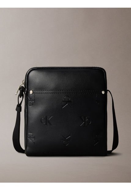 Bolso Negro Cruzado Con Monograma Grabado En Toda La Pieza Calvin Klein