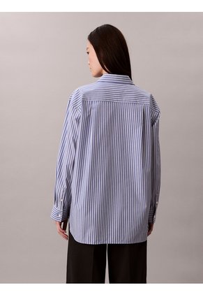 Camisa Azul Con Logo Bordado Y Patrón De Rayas Calvin Klein