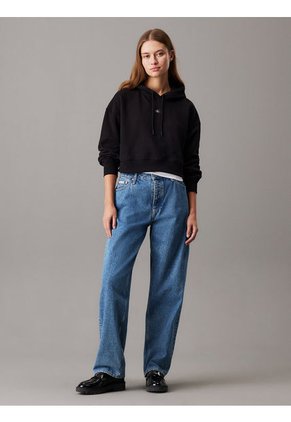 Buzo Negro Boxy Con Capota De Felpa De Algodón Calvin Klein