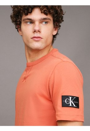 Camiseta Naranja De Algodón Con Insignia Calvin Klein