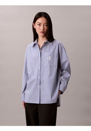 Camisa Azul Con Logo Bordado Y Patrón De Rayas Calvin Klein
