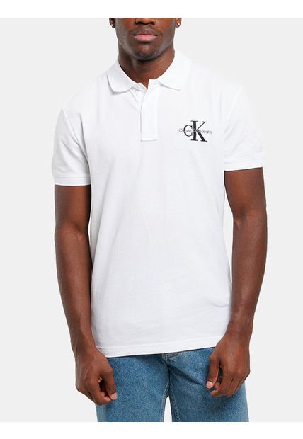 Polo Blanco Con Monograma Calvin Klein