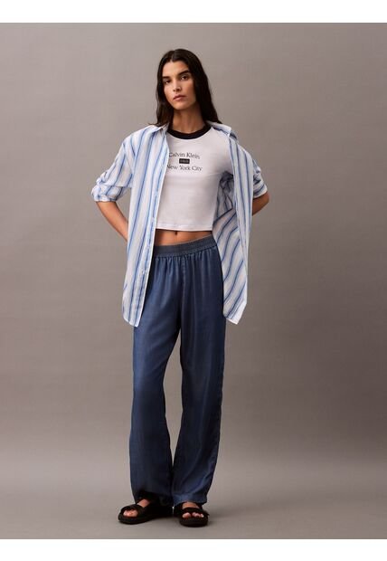 Camiseta Negra Ringer Cropped Con Logo Calvin Klein