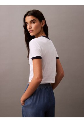 Camiseta Negra Ringer Cropped Con Logo Calvin Klein