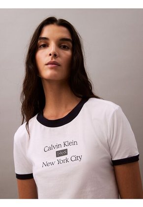 Camiseta Negra Ringer Cropped Con Logo Calvin Klein