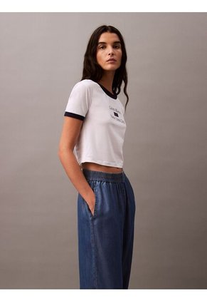 Camiseta Negra Ringer Cropped Con Logo Calvin Klein