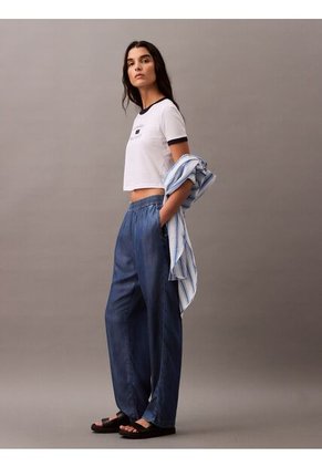 Camiseta Negra Ringer Cropped Con Logo Calvin Klein