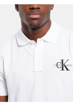 Polo Blanco Con Monograma Calvin Klein
