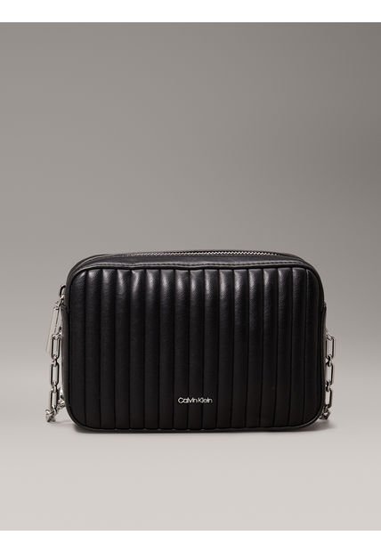 Bolso Negro Cruzado Acolchado Con Solapa Calvin Klein