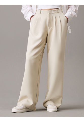 Pantalón Gris Recto De Crepé Plisado Calvin Klein Calvin Klein