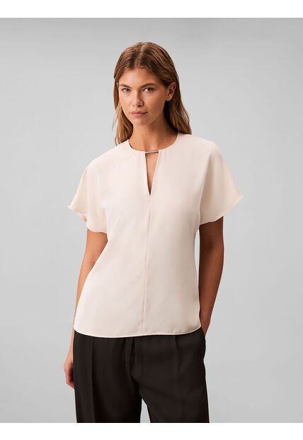 Blusa Beige De Manga Corta En Crêpe De Chine Calvin Klein
