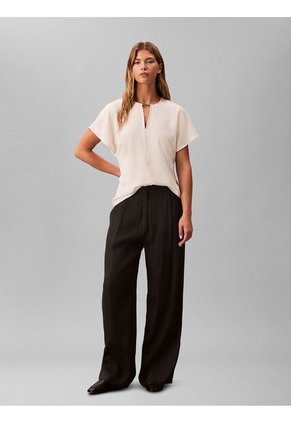 Blusa Beige De Manga Corta En Crêpe De Chine Calvin Klein