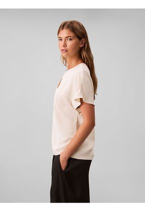 Blusa Beige De Manga Corta En Crêpe De Chine Calvin Klein