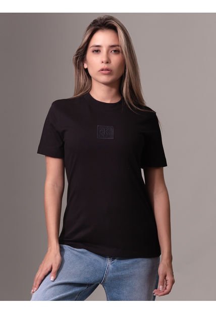 Camiseta Negra Con Monograma E Insignia Calvin Klein