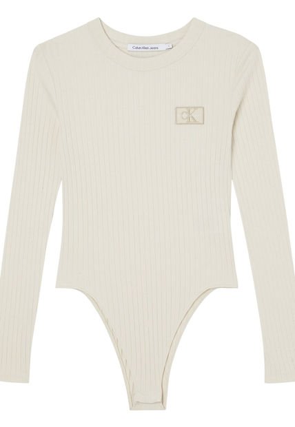 Body Manga Larga Con Logo Beige Calvin Klein