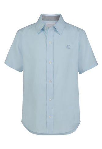 Camisa Celeste Niño Solid Herringbone Con Logo Bordado Calvin Klein Calvin Klein