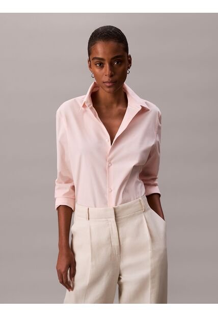 Camisa Rosa Slim Fit Elástica De Manga Larga Calvin Klein