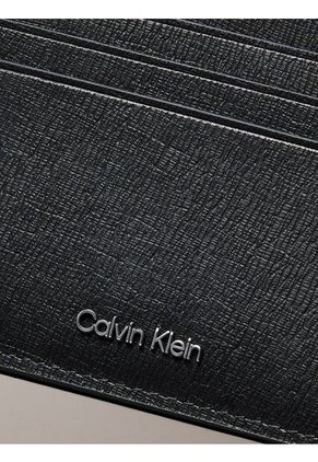 Tarjetero Negro De Cuero Con Acabado Saffiano Calvin Klein