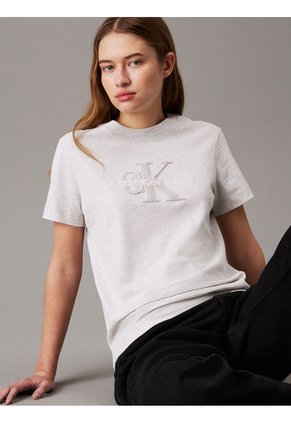 Camiseta Gris De Chenilla Con Monograma Calvin Klein
