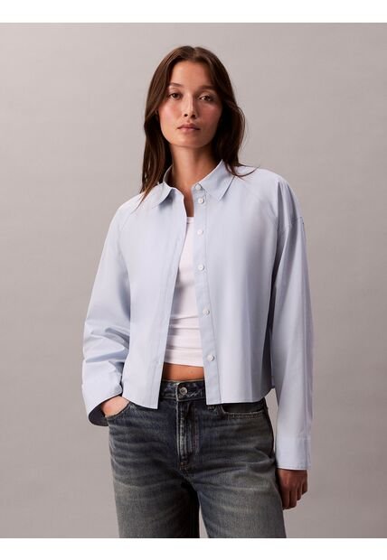 Camisa Azul Solid Boxy Cropped Calvin Klein