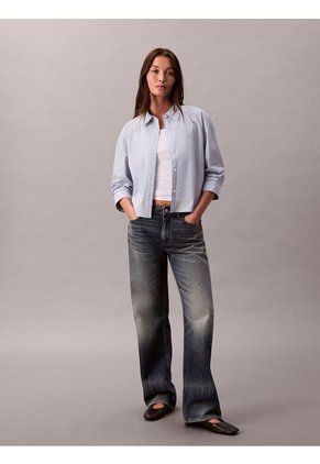 Camisa Azul Solid Boxy Cropped Calvin Klein