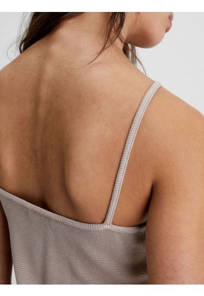 Vestido Cogido Al Cuello De Algodón Gofrado Mujer Beige Calvin Klein