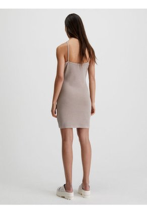 Vestido Cogido Al Cuello De Algodón Gofrado Mujer Beige Calvin Klein