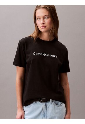 Camiseta Negra Clásica Con Logo Estampado Calvin Klein
