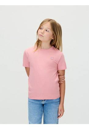 Camiseta Rosada De Manga Corta Con Insignia De Logo Bordada Calvin Klein