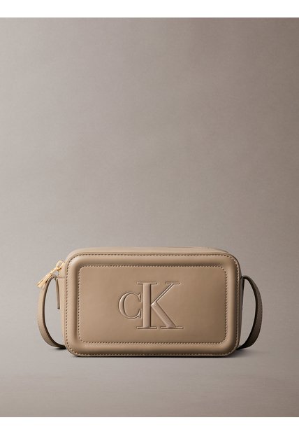 Bolso Beige Cruzado Con Logo Monograma Grabado Calvin Klein