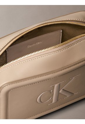 Bolso Beige Cruzado Con Logo Monograma Grabado Calvin Klein