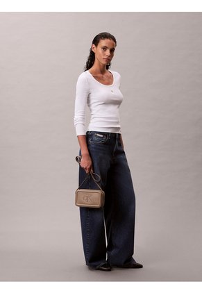 Bolso Beige Cruzado Con Logo Monograma Grabado Calvin Klein