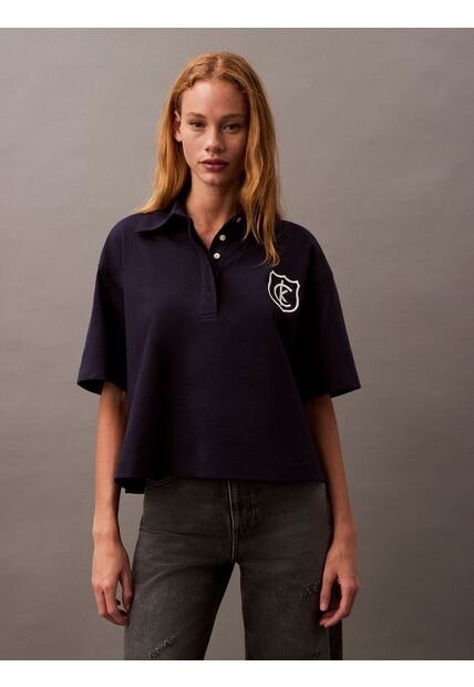 Polo Azul De Punto De Algodón Con Logo Calvin Klein