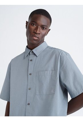 Camisa Gris Manga Corta Sencilla Y Solida Con Logo