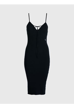 Vestido Anudado Al Cuello De Algodón Mujer Negro Calvin Klein