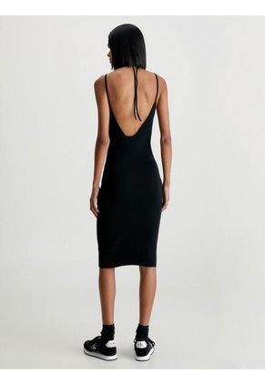 Vestido Anudado Al Cuello De Algodón Mujer Negro Calvin Klein