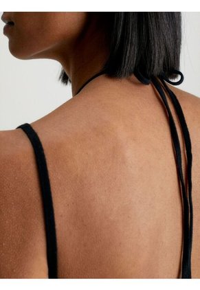 Vestido Anudado Al Cuello De Algodón Mujer Negro Calvin Klein