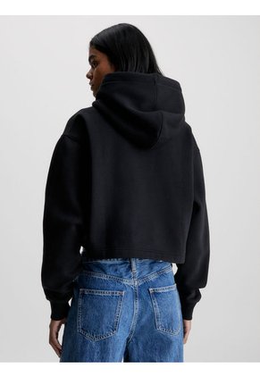 Buzo Negro Con Gorro Cropped Oversized Logo Para Mujer Calvin Klein
