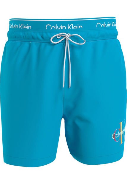 Bermuda De Baño Azul Corta Con Cinturilla Doble - Pride Calvin Klein