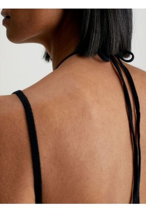 Vestido Anudado Al Cuello De Algodón Mujer Negro Calvin Klein