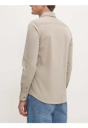 Camisa Beige Slim De Popelín Elástico Calvin Klein